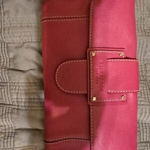 kate spade Pink Leather Fold-Over Clutch with Gold Studs
